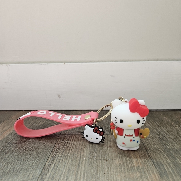 Hello Kitty Sanrio Keychain With Strap Bag Tag Painter Artist Kawaii - Picture 2 of 9
